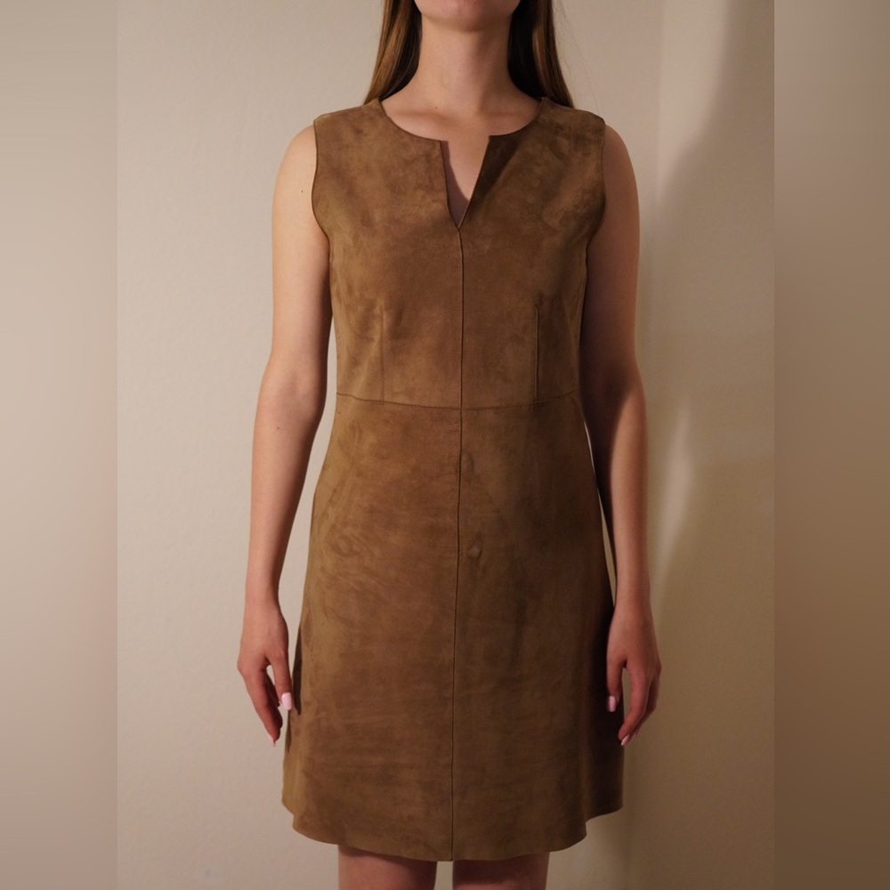 MaxMara Tan Sleeveless Midi Suede Dress 40 IT